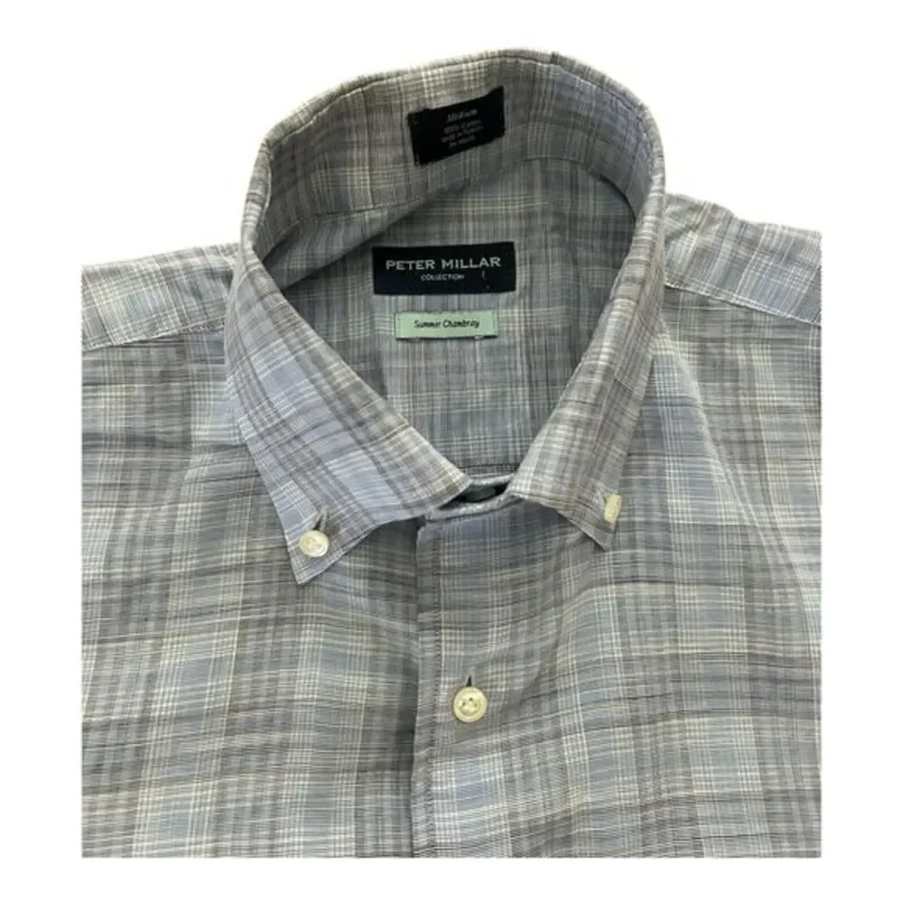 Peter Millar Shirt Mens Medium Summer Chambray Blue Striped Button Up - Picture 3 of 9